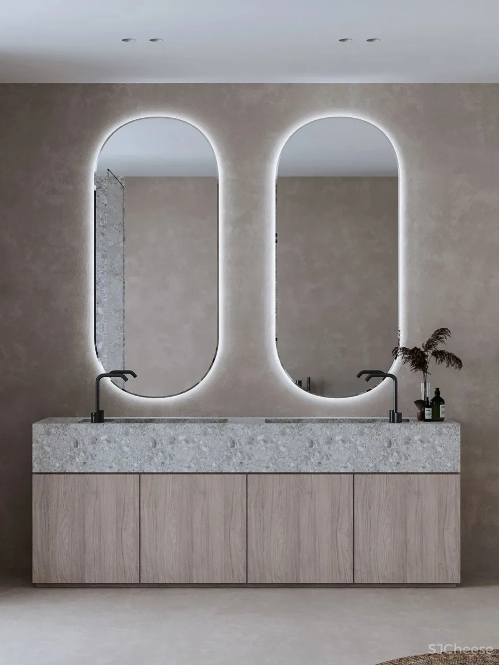 极简的卧室设计,木与石的搭配温暖又高级