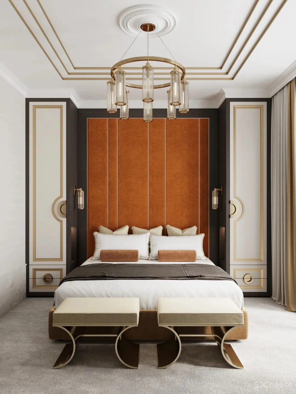 126㎡三居室,金色 白色的搭配,意想不到的高级感!