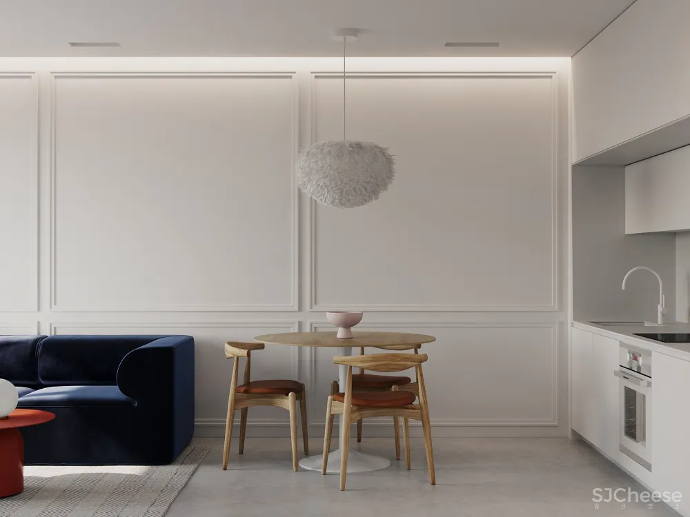 轻古典一居室,护墙板这么用线条太美了