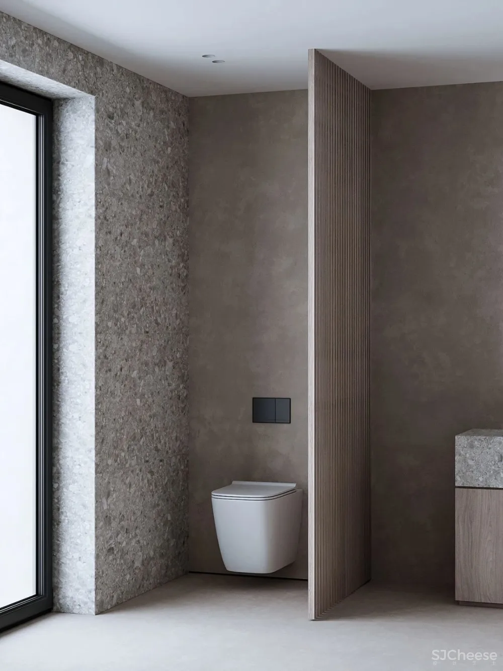 极简的卧室设计,木与石的搭配温暖又高级