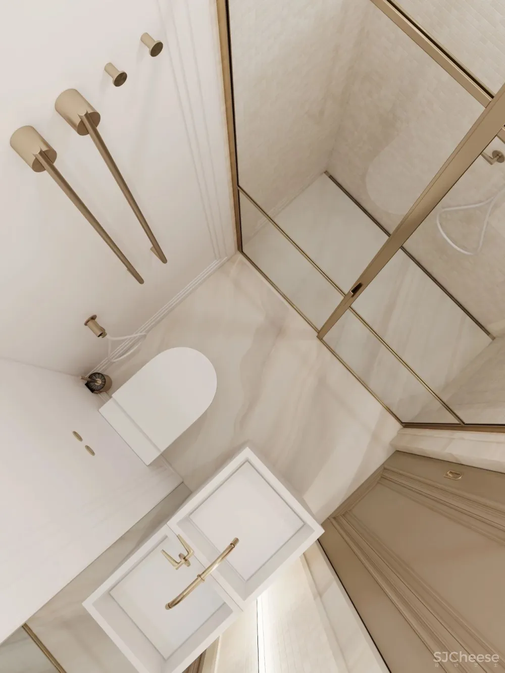 126㎡三居室,金色 白色的搭配,意想不到的高级感!