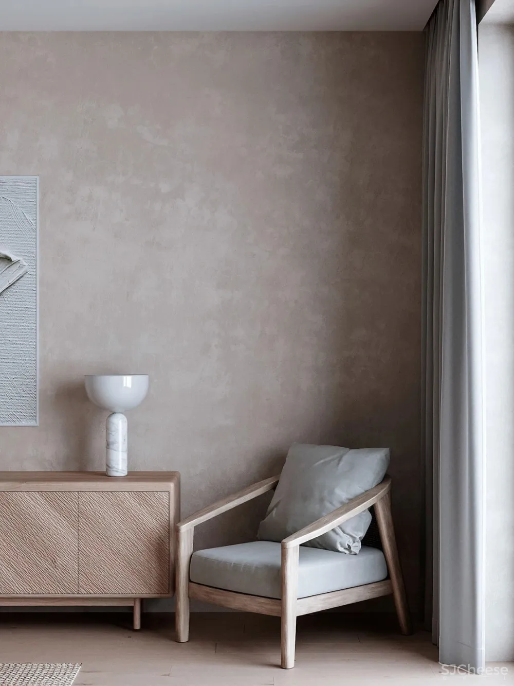 极简的卧室设计,木与石的搭配温暖又高级