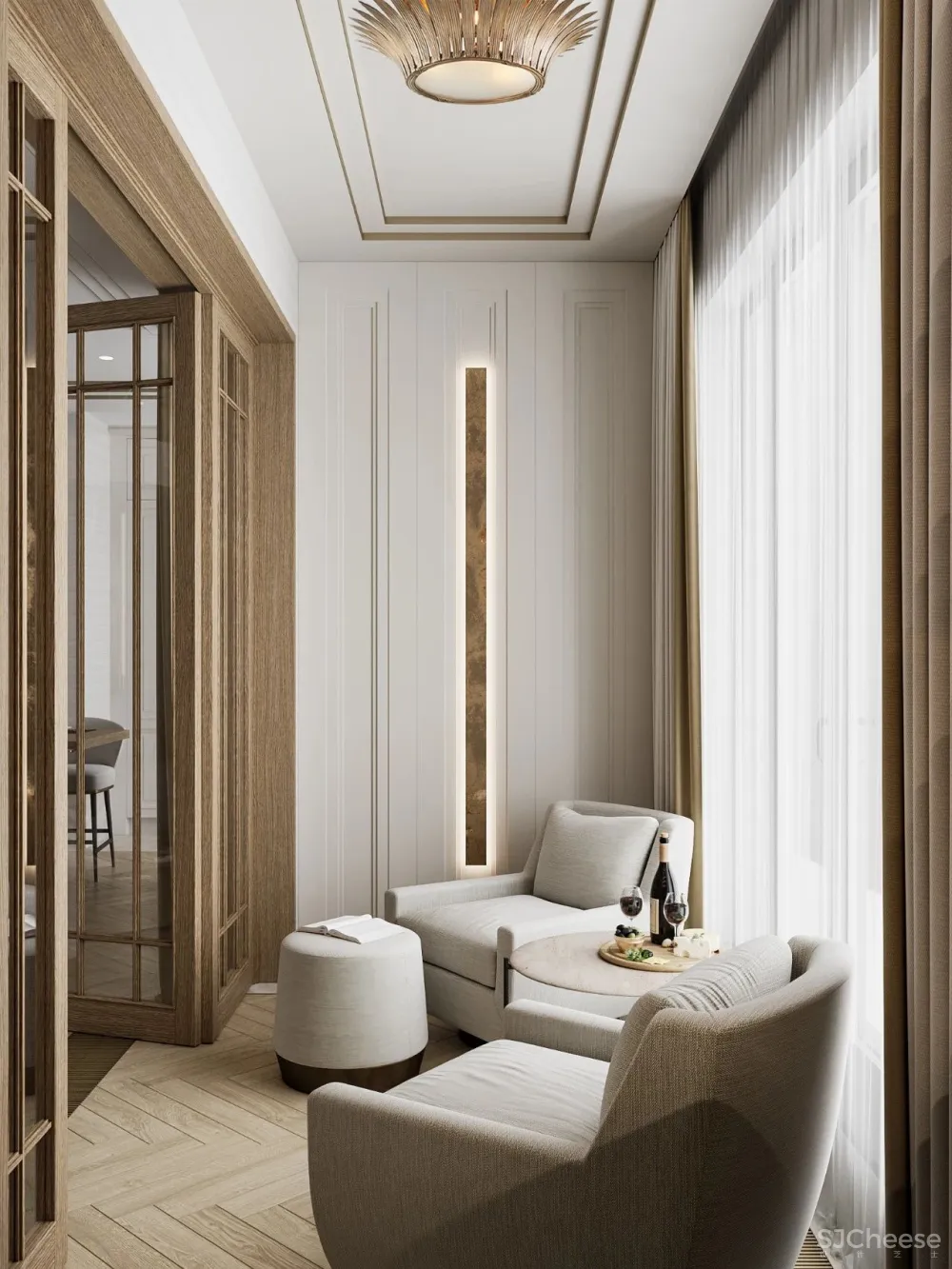 126㎡三居室,金色 白色的搭配,意想不到的高级感!