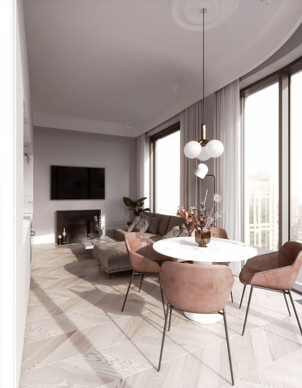 60㎡二房一厅,新古典的优雅气派!