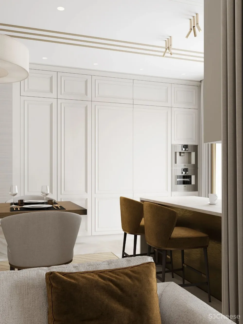 126㎡三居室,金色 白色的搭配,意想不到的高级感!