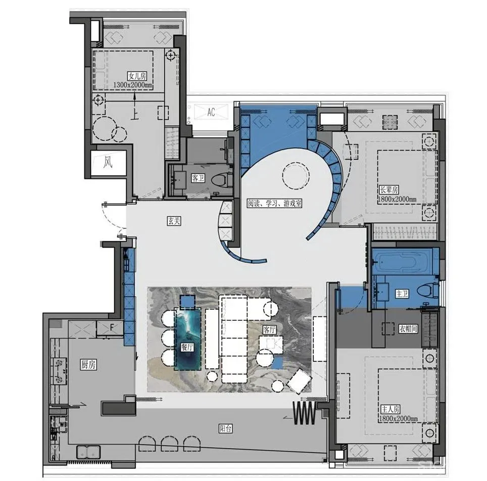 170㎡意式简约大平层,江山蓝的志趣雅馨!