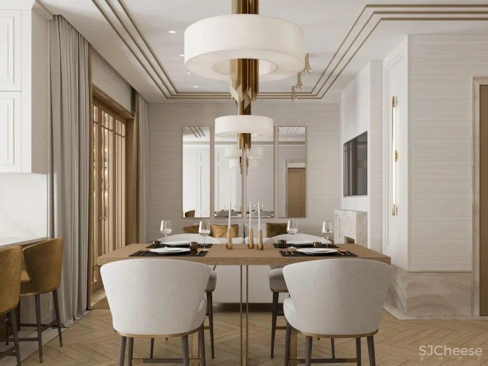 126㎡三居室,金色 白色的搭配,意想不到的高级感!