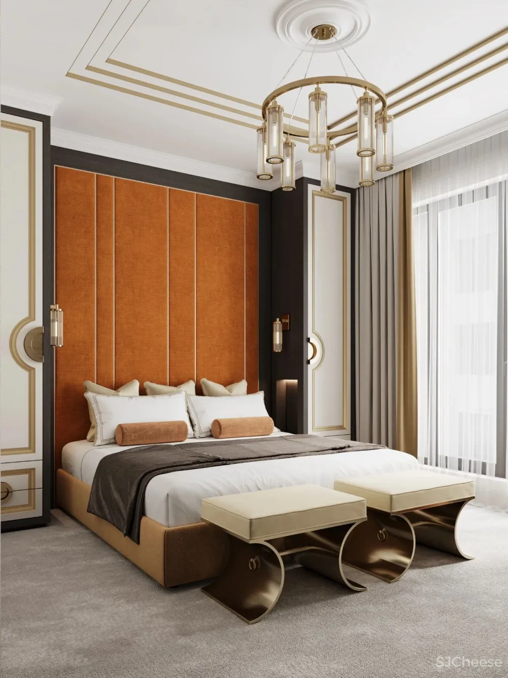 126㎡三居室,金色 白色的搭配,意想不到的高级感!