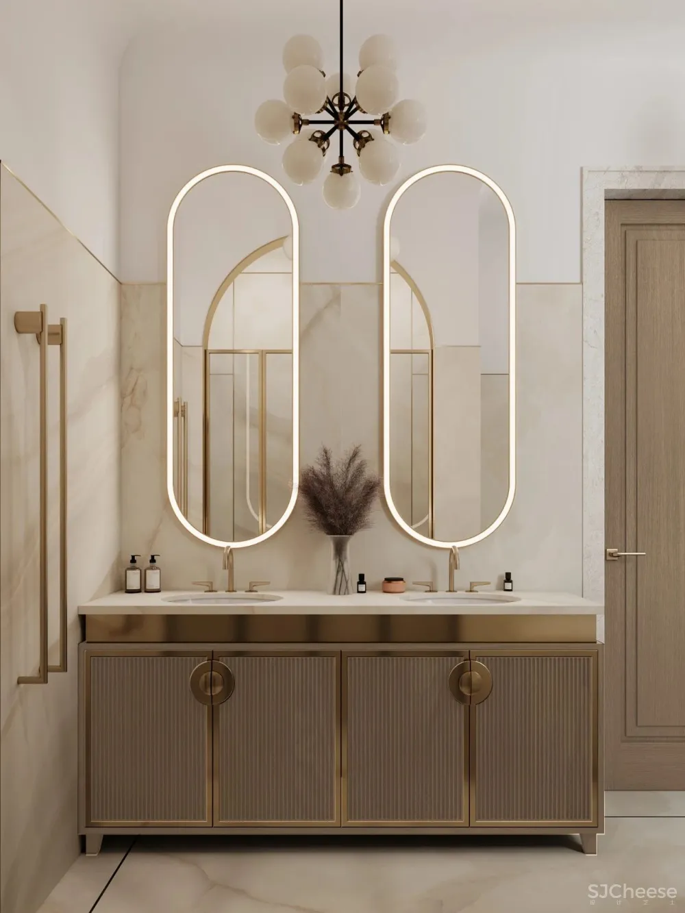 126㎡三居室,金色 白色的搭配,意想不到的高级感!