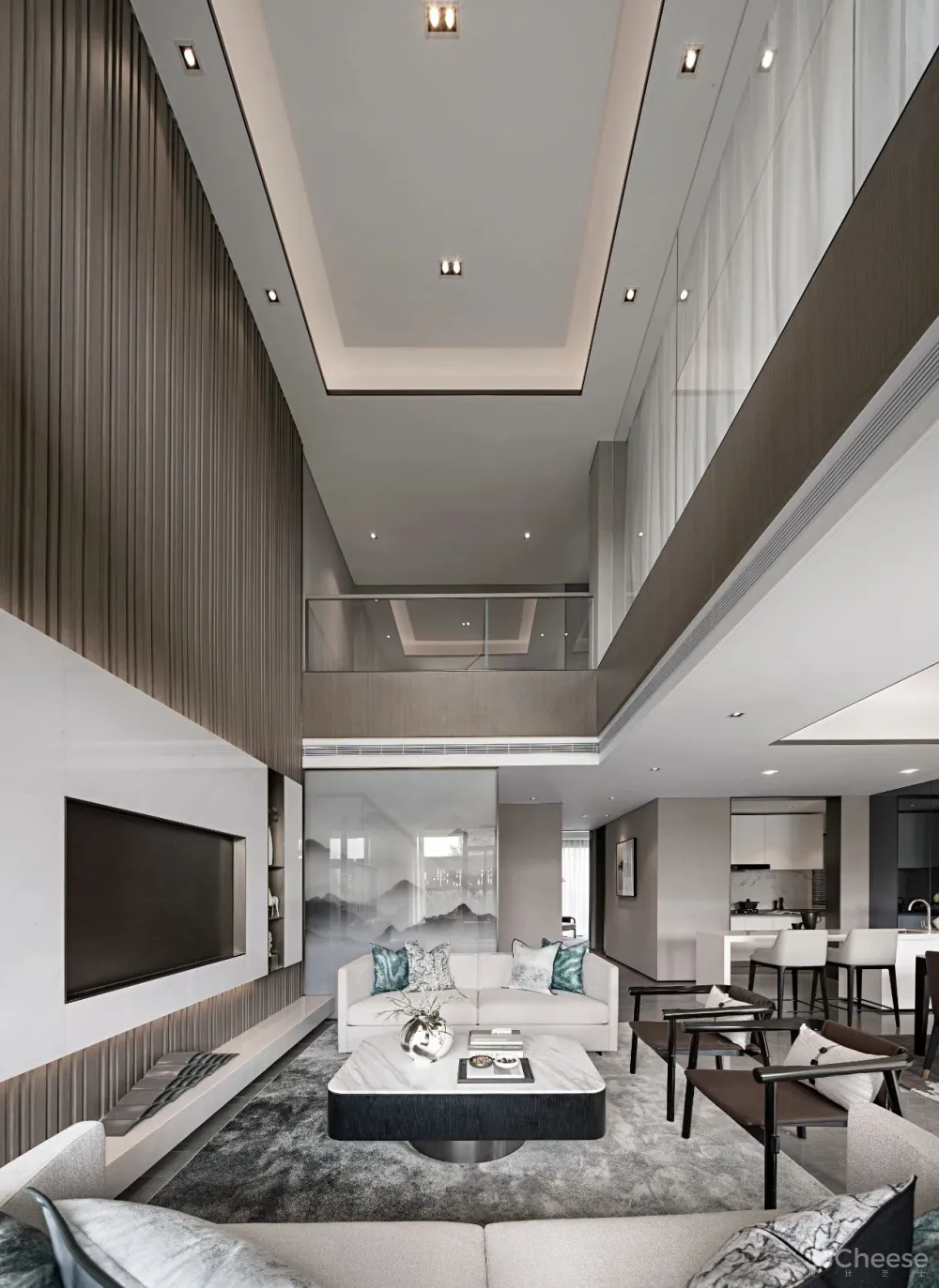 挑空现代简约里的小新中式!