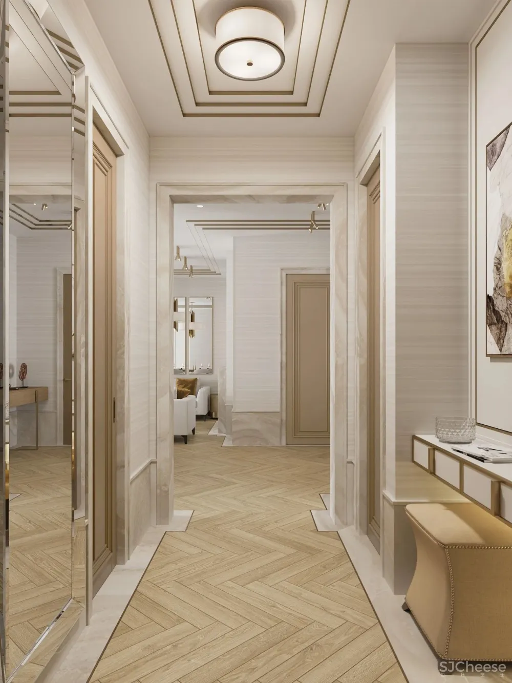 126㎡三居室,金色 白色的搭配,意想不到的高级感!