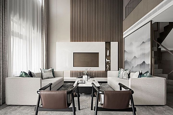 挑空现代简约里的小新中式!