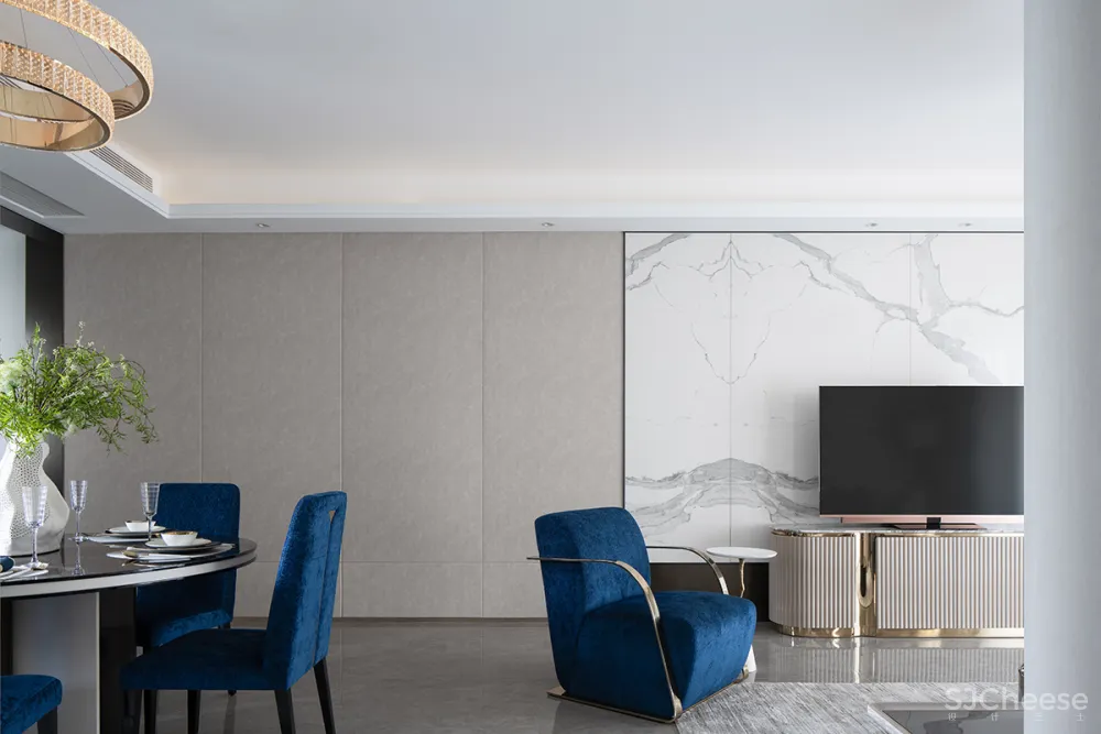 大气精致的155㎡住宅，一抹蓝色唤醒时尚气息！