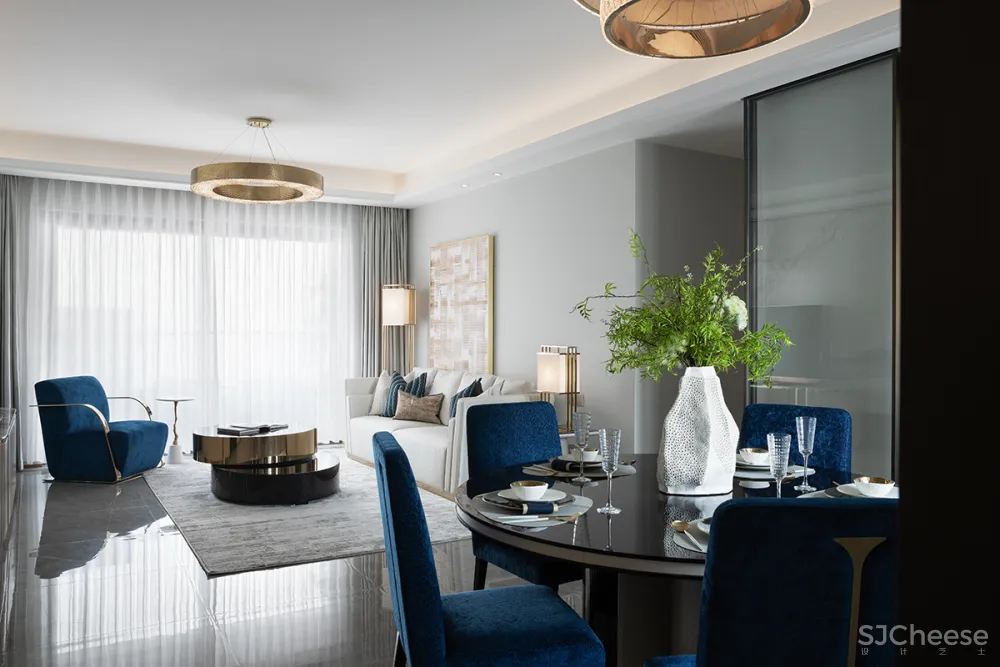 大气精致的155㎡住宅，一抹蓝色唤醒时尚气息！