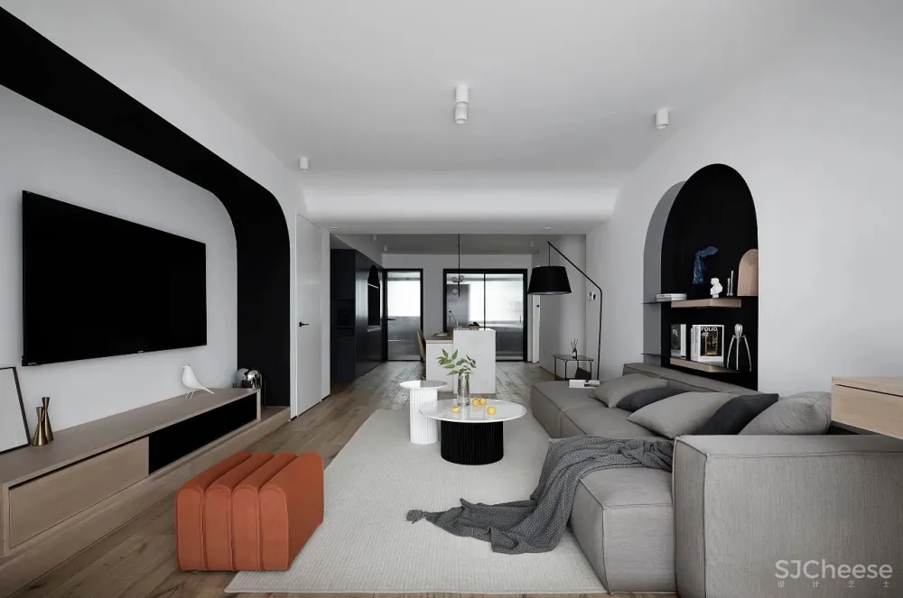 极致黑白 温润原木,极简高效的空间美学