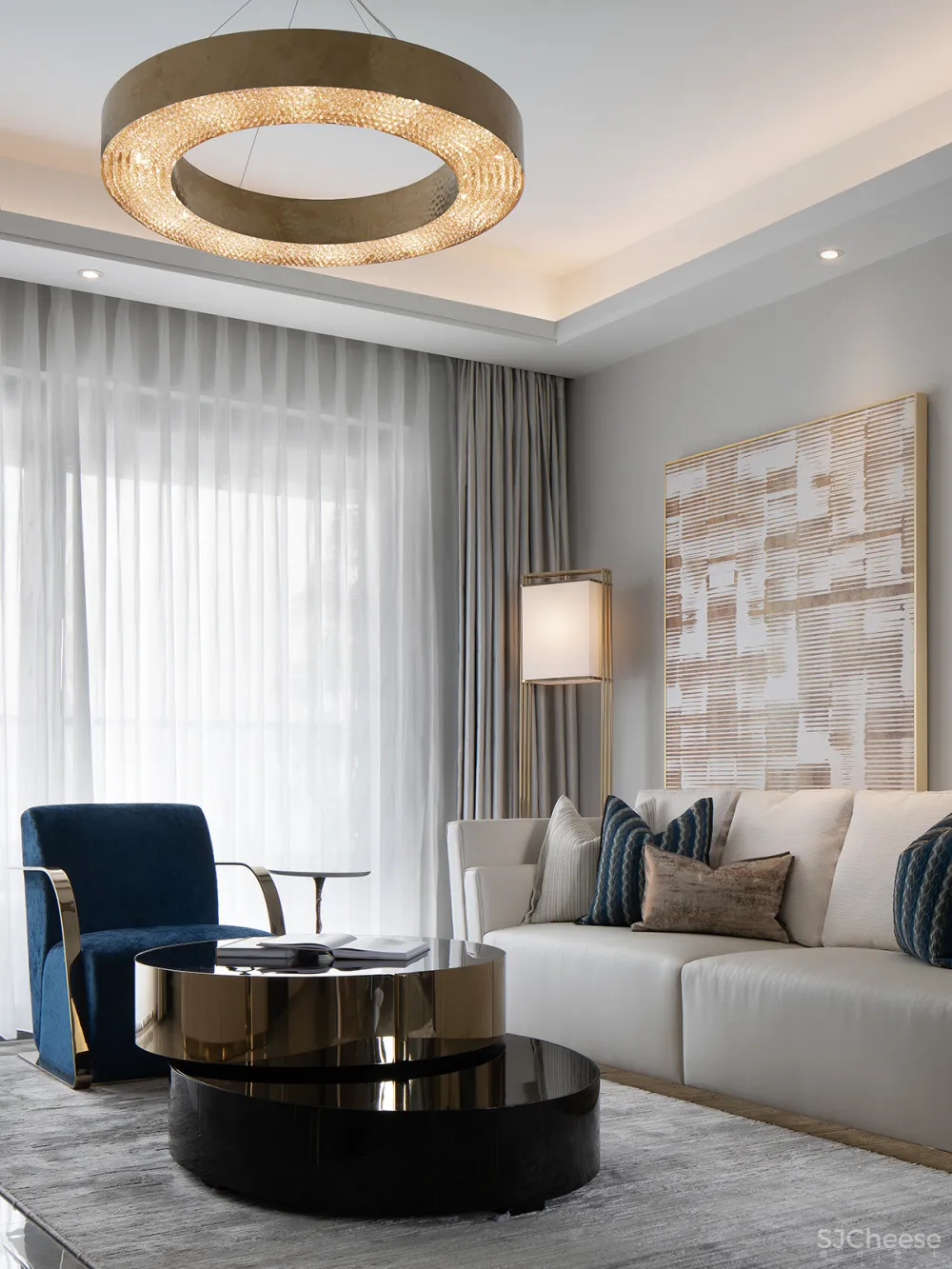 大气精致的155㎡住宅，一抹蓝色唤醒时尚气息！