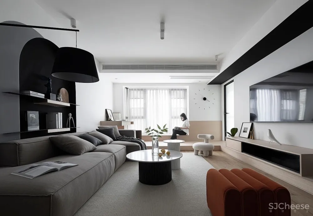 极致黑白 温润原木,极简高效的空间美学