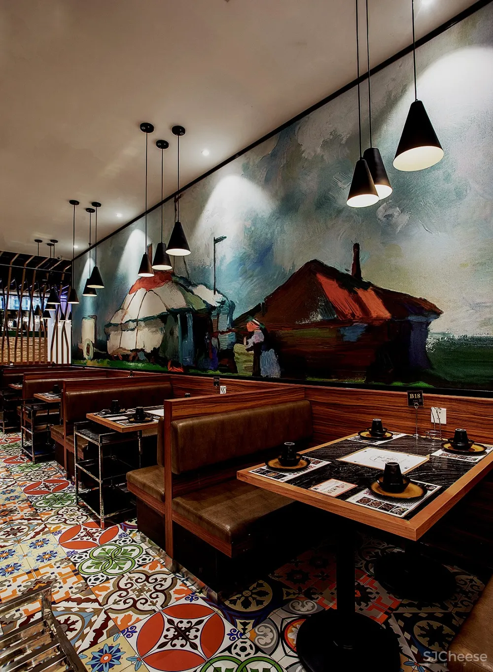 蒙古主题餐厅设计出清新草原风,“一米金脊”羊蝎子火锅餐厅