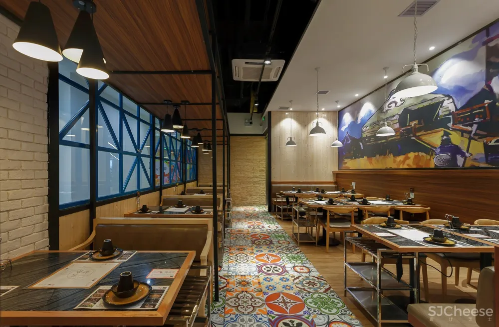 蒙古主题餐厅设计出清新草原风,“一米金脊”羊蝎子火锅餐厅