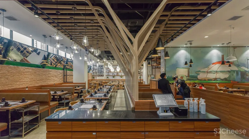 蒙古主题餐厅设计出清新草原风,“一米金脊”羊蝎子火锅餐厅