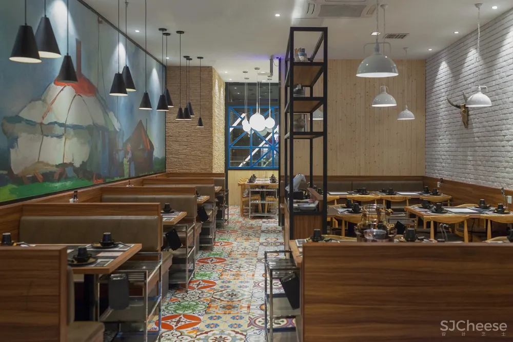 蒙古主题餐厅设计出清新草原风,“一米金脊”羊蝎子火锅餐厅