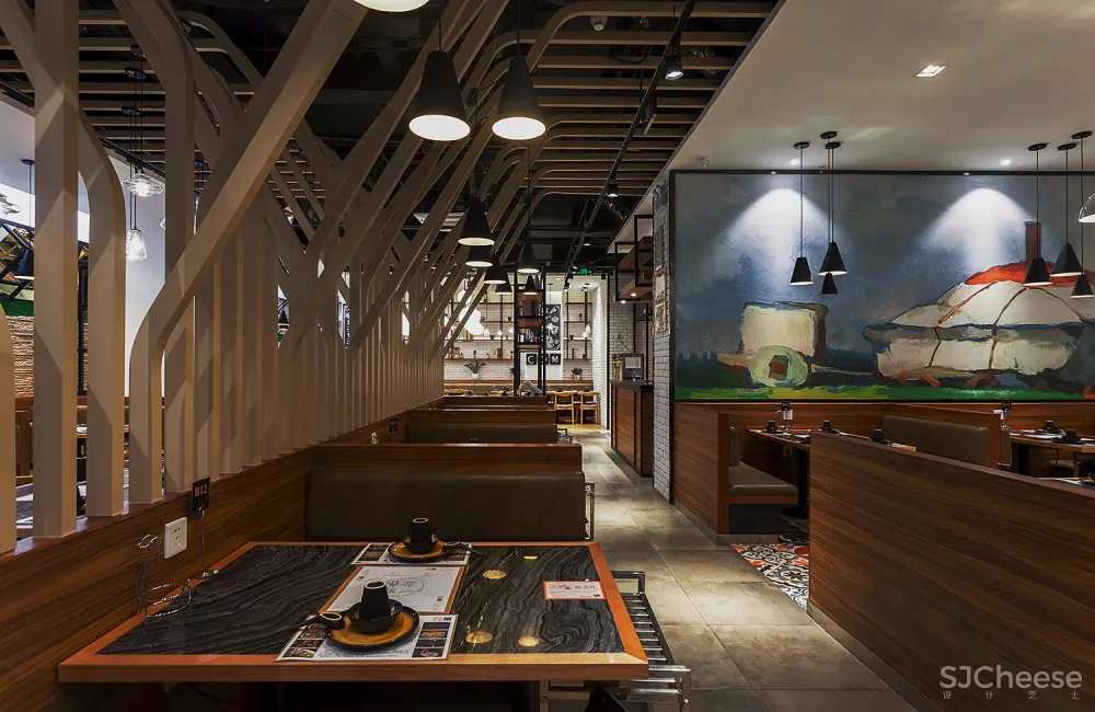 蒙古主题餐厅设计出清新草原风,“一米金脊”羊蝎子火锅餐厅