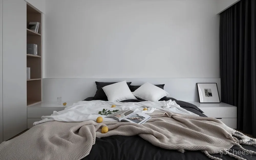 极致黑白 温润原木,极简高效的空间美学