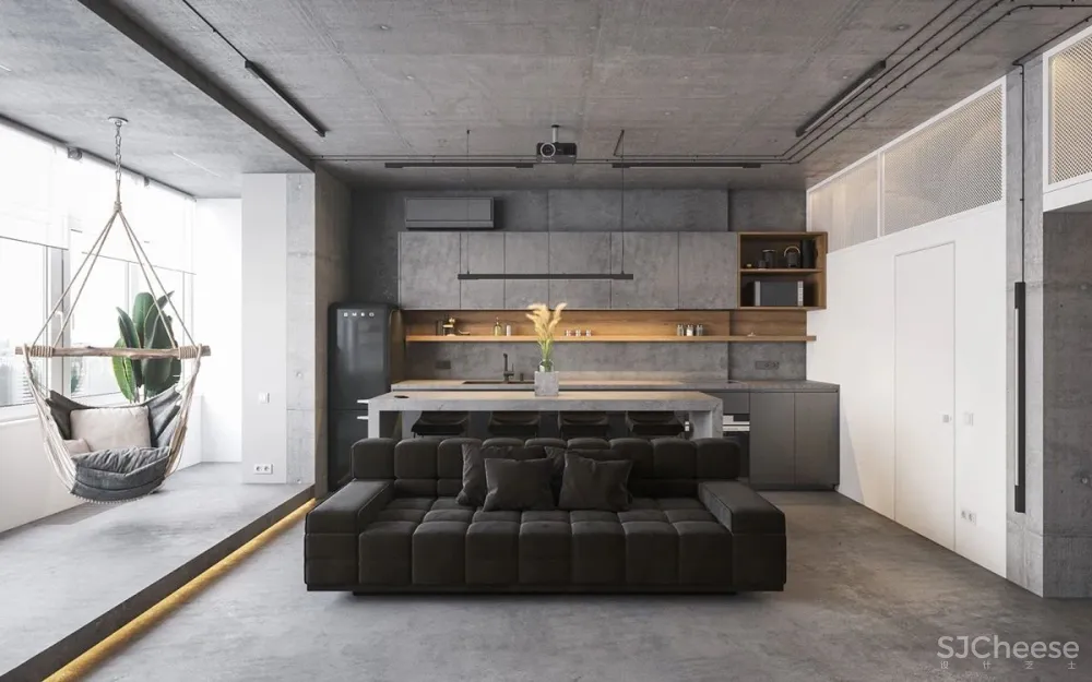 70㎡ 的 LOFT，裸装的混凝土空间也可以很温馨！