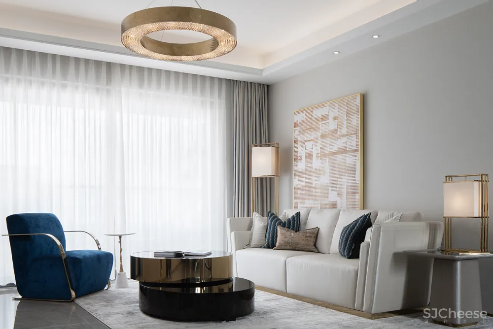 大气精致的155㎡住宅，一抹蓝色唤醒时尚气息！