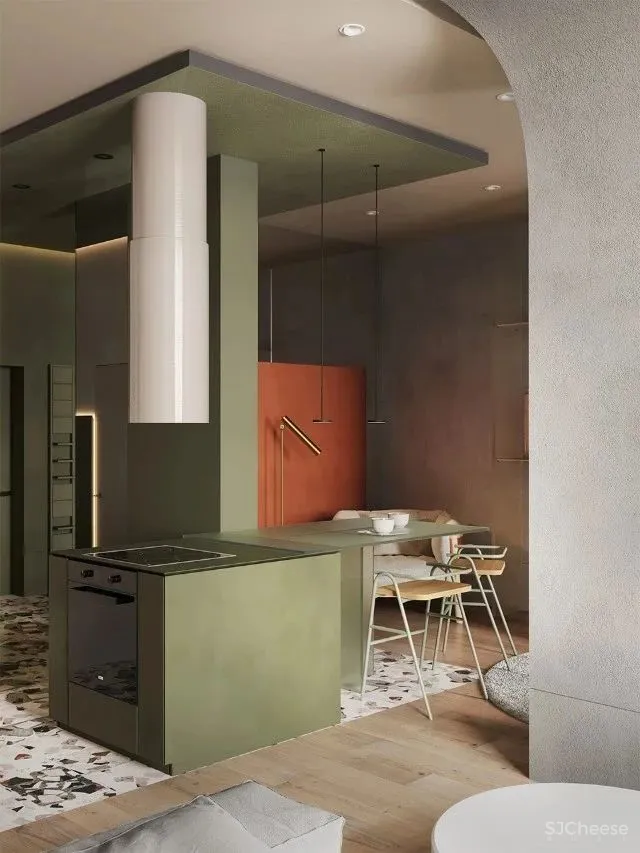 一室户小公寓,用色彩与材料搭配出时髦感!