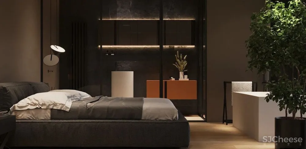 高级黑一室户,卧室用玻璃隔断,空间更通透