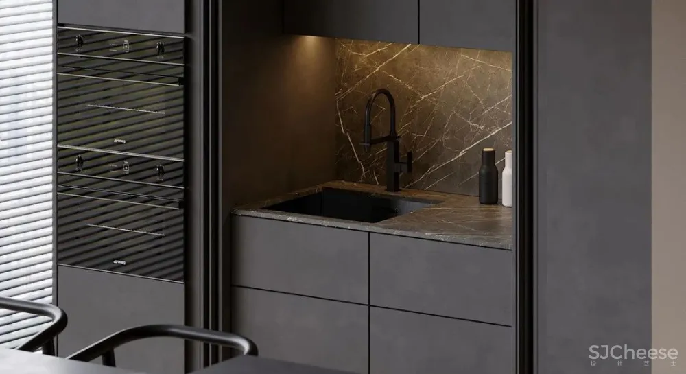 高级黑一室户,卧室用玻璃隔断,空间更通透