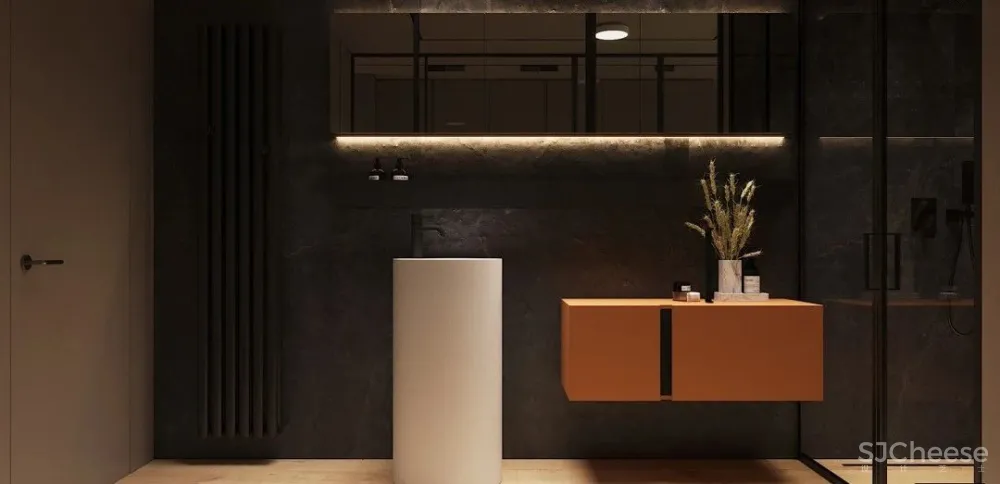 高级黑一室户,卧室用玻璃隔断,空间更通透