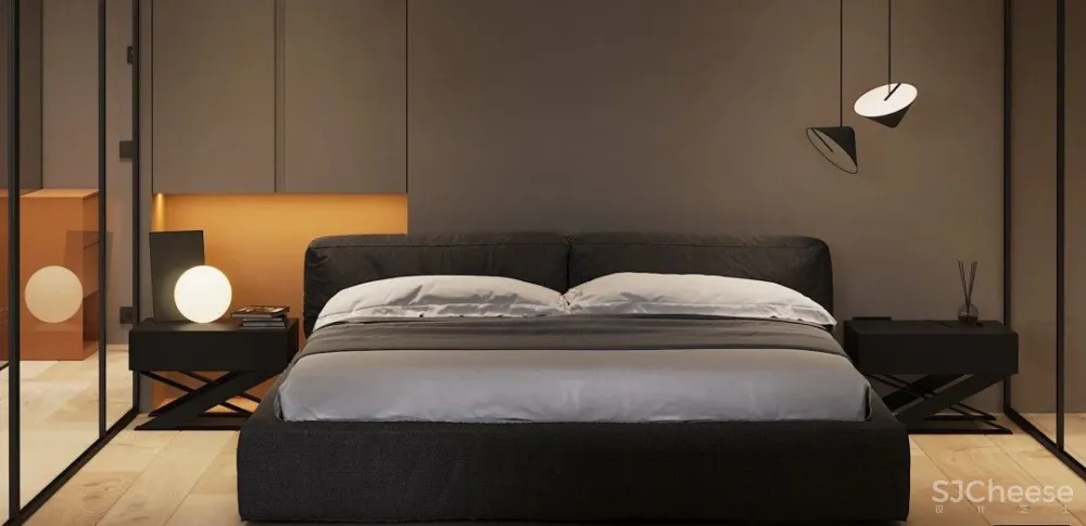 高级黑一室户,卧室用玻璃隔断,空间更通透