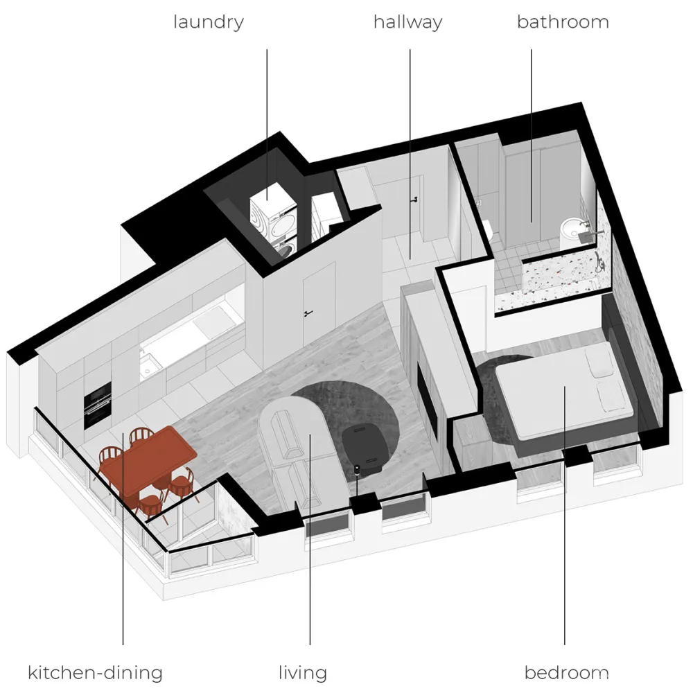 50㎡ 去掉阳台隔断墙，室内空间更显大！