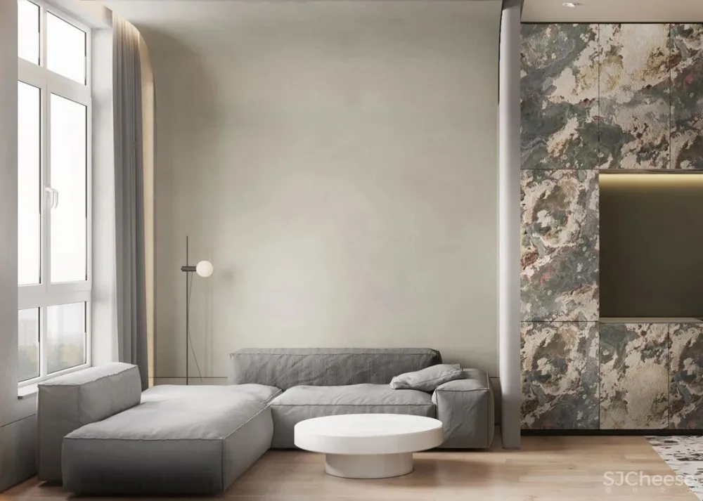 一室户小公寓,用色彩与材料搭配出时髦感!