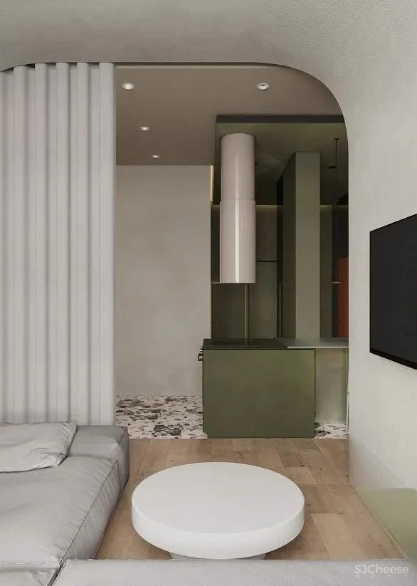 一室户小公寓,用色彩与材料搭配出时髦感!