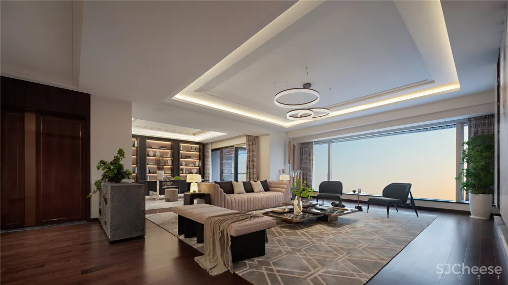 深圳中心·天元 383㎡ 平层公寓样板房,大尺度格局比别墅还大气