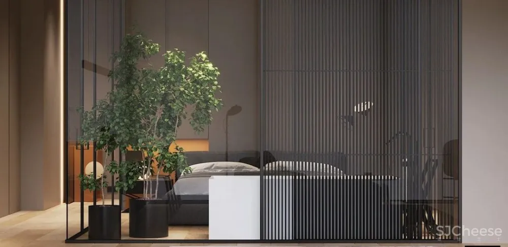 高级黑一室户,卧室用玻璃隔断,空间更通透