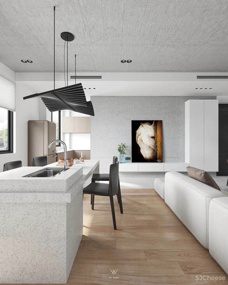 100㎡现代极简,两套相邻小公寓,合并装一起,打造慵懒的舒适