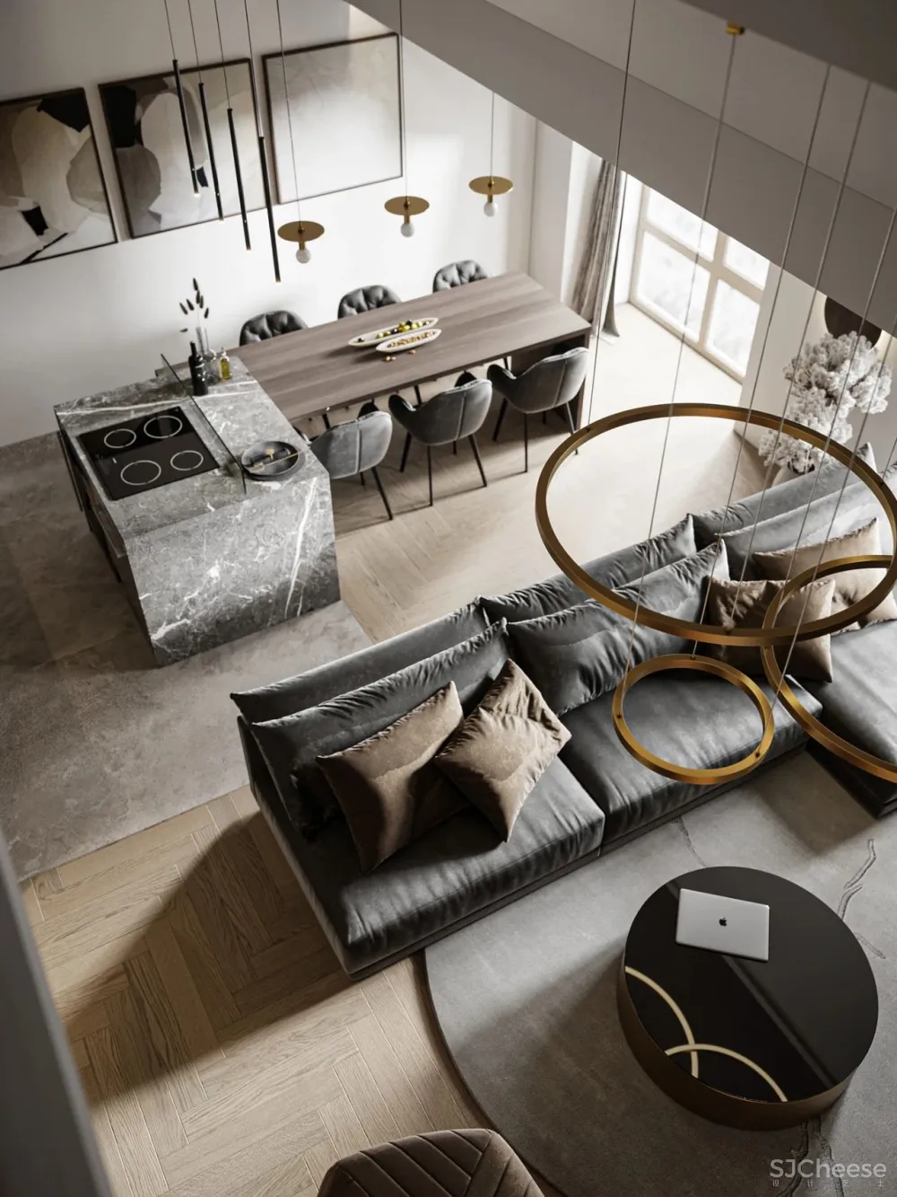 高级灰 黄铜，110㎡现代轻奢私宅