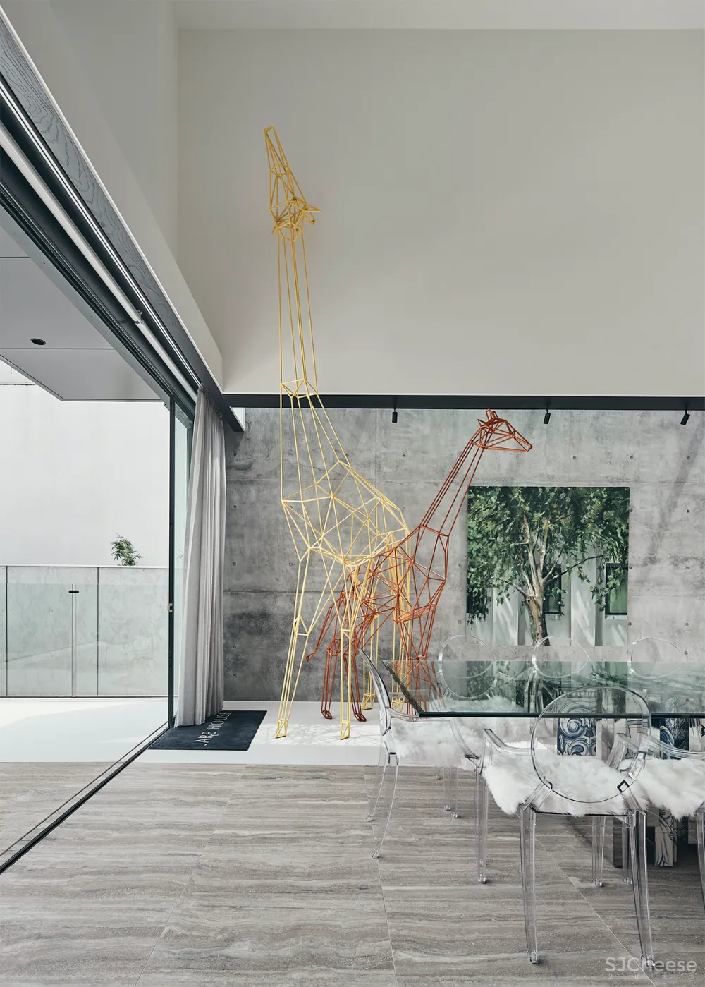 550㎡艺术别墅,在外墙的定制玻璃上画画,室内简直是一个小型美术馆!