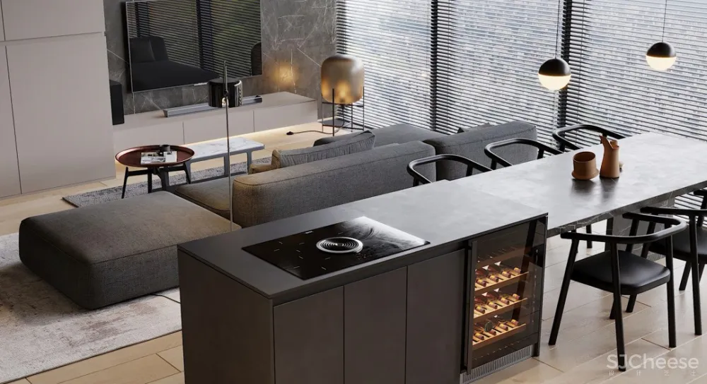 高级黑一室户,卧室用玻璃隔断,空间更通透