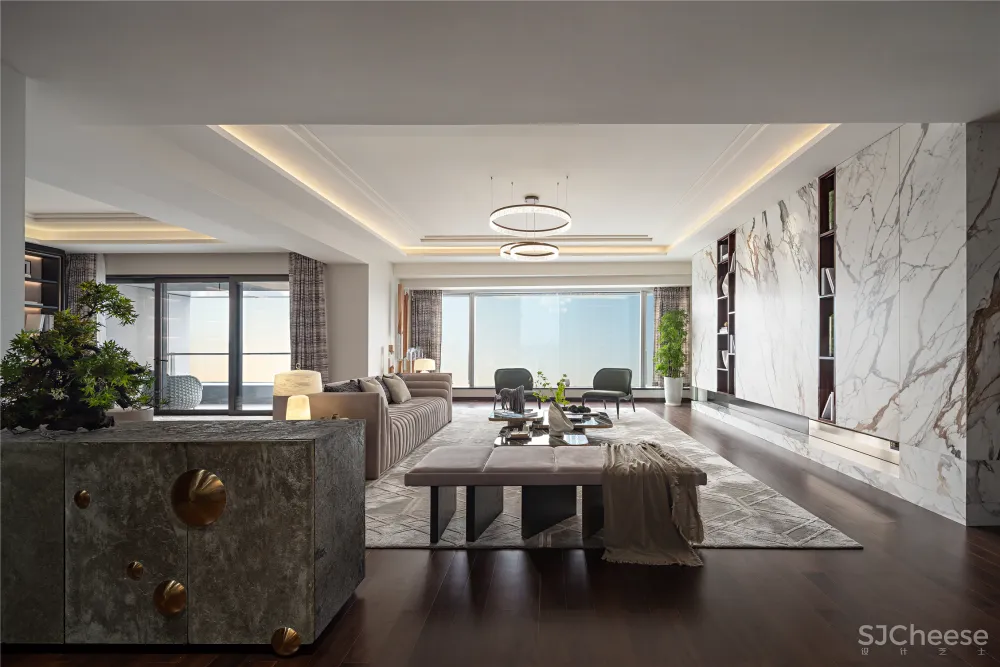 深圳中心·天元 383㎡ 平层公寓样板房,大尺度格局比别墅还大气
