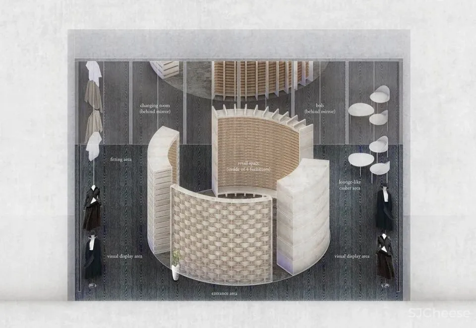 标志性的木材织物墙 HAN精品店设计 ARCHIEE