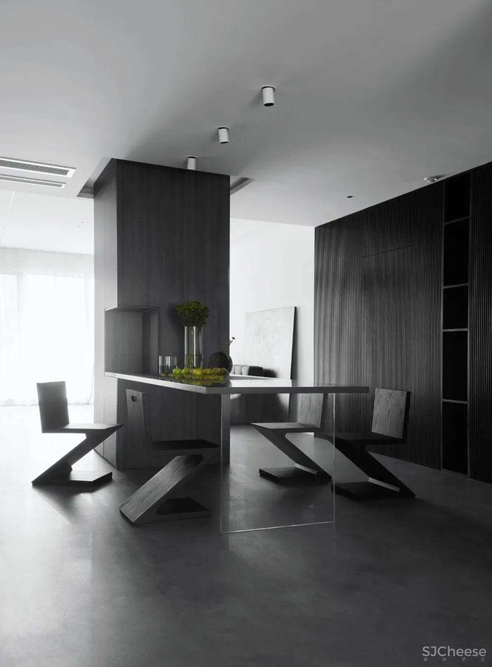 150㎡黑白现代风,将色彩运用到极致,时髦灵动