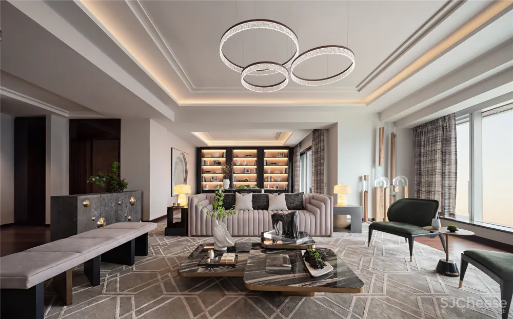 深圳中心·天元 383㎡ 平层公寓样板房,大尺度格局比别墅还大气