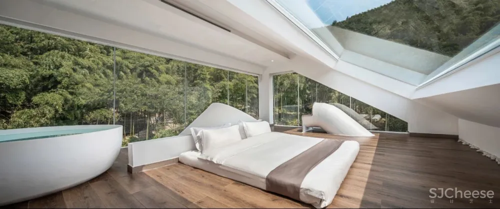 竹海里的极简酒店,美。