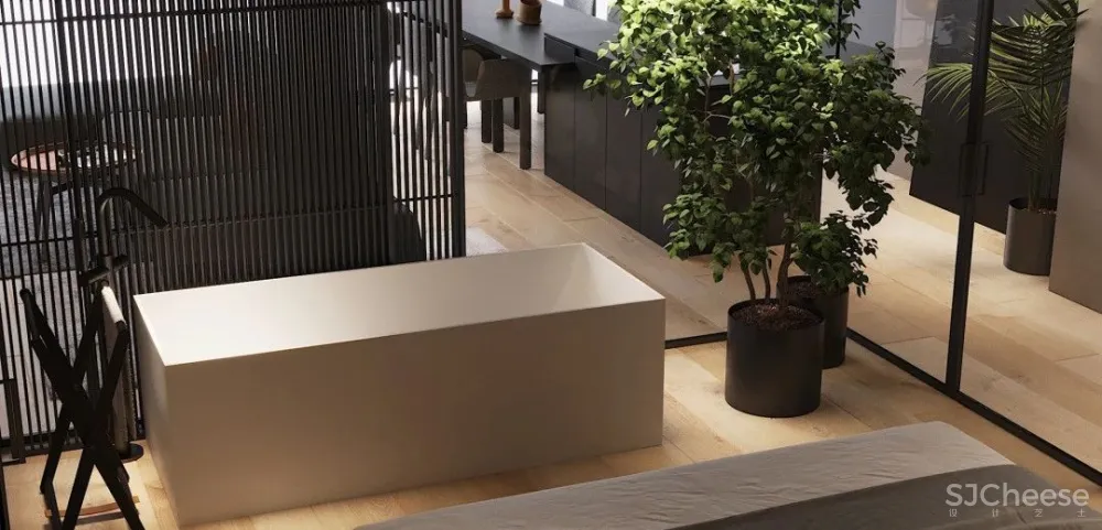 高级黑一室户,卧室用玻璃隔断,空间更通透