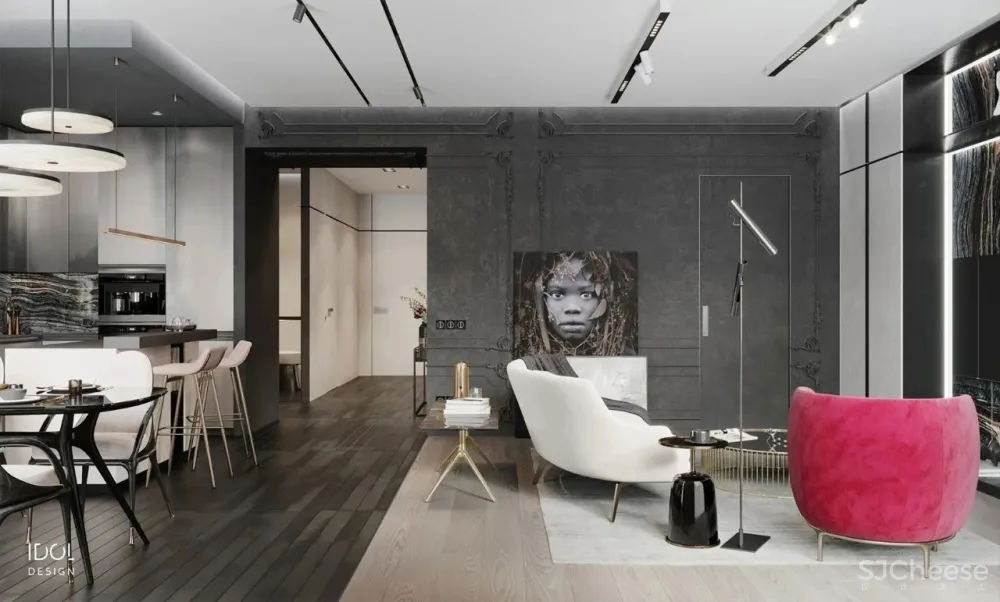 122m²轻奢私宅,红与黑,竞芳菲